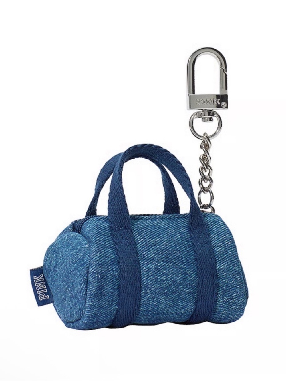 PINK Victoria's Secret Denim Blue Mini Duffel Keychain Bag Charm